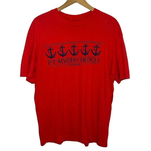 Vintage 90s Single Stitch Ft Myers Beach Florida Graphic Hanes Spell Out T Shirt - Picture 3 of 11